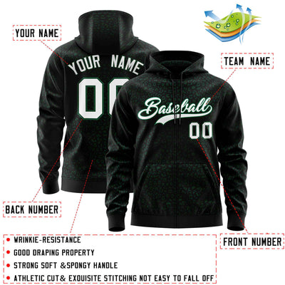 Custom Black Kelly Green Varsity Full-Zip Letterman Leopard Print Jacket Hoodie