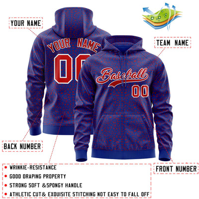 Custom Royal Red Varsity Full-Zip Letterman Leopard Print Jacket Hoodie