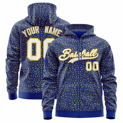 Custom Gold Pink Varsity Full-Zip Letterman Leopard Print Jacket Hoodie