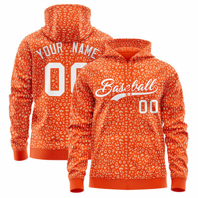 Custom Gold Red Varsity Full-Zip Letterman Leopard Print Jacket Hoodie