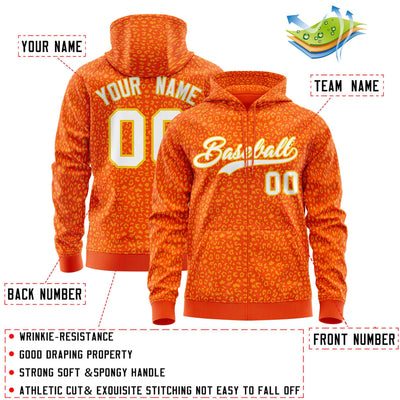 Custom Orange Gold Varsity Full-Zip Letterman Leopard Print Jacket Hoodie