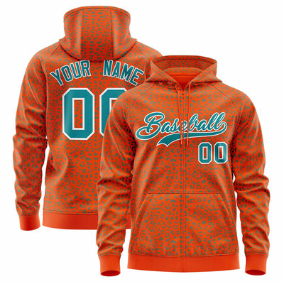 Custom Gold Orange Varsity Full-Zip Letterman Leopard Print Jacket Hoodie