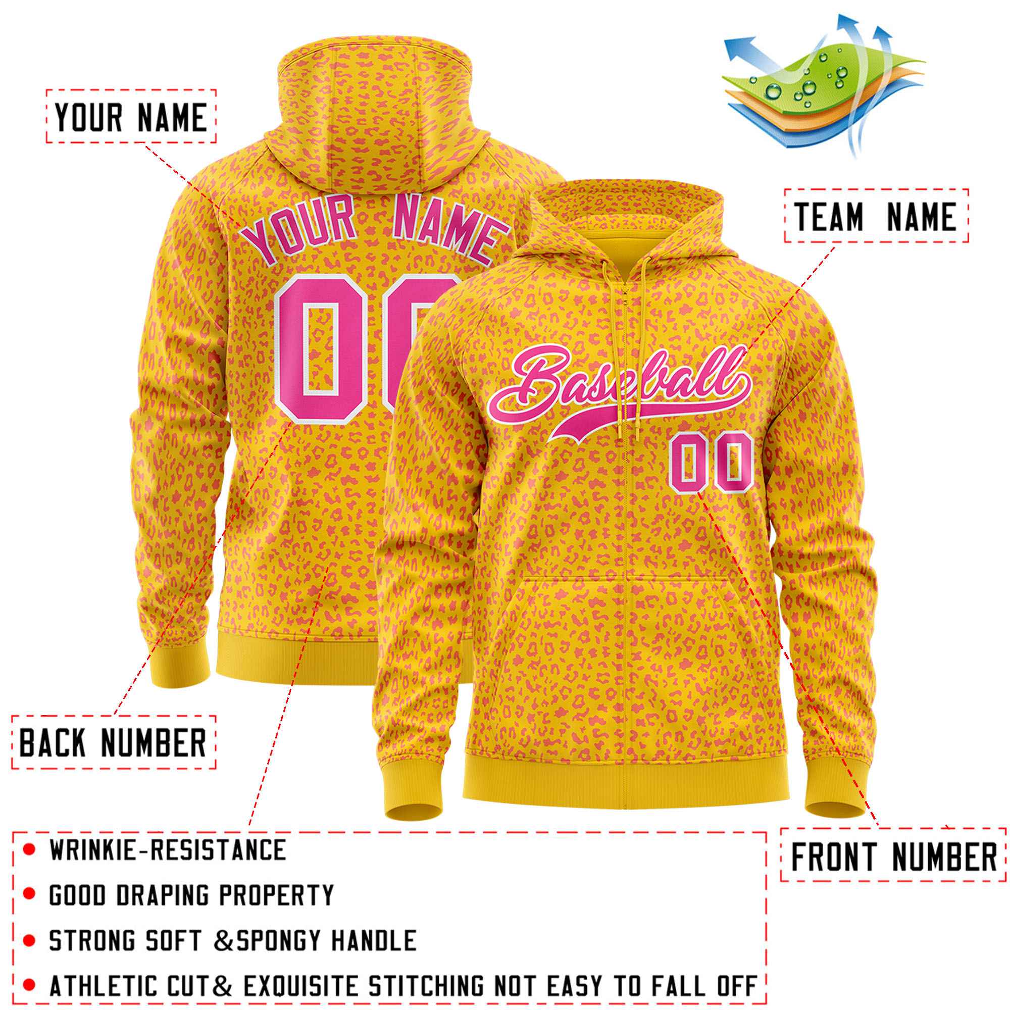 Custom Royal Gold Varsity Full-Zip Letterman Leopard Print Jacket Hoodie