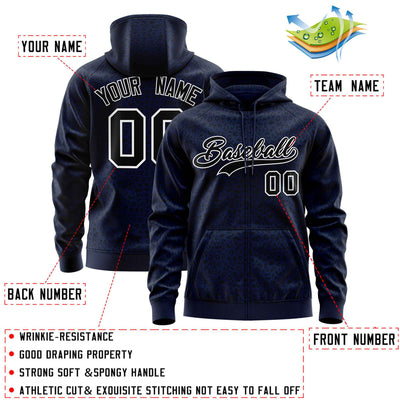 Custom Navy Black Varsity Full-Zip Letterman Leopard Print Jacket Hoodie