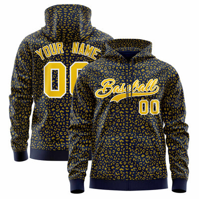 Custom Red Kelly Green Varsity Full-Zip Letterman Leopard Print Jacket Hoodie