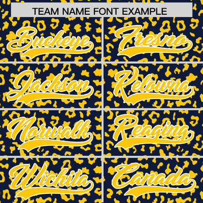 Custom Navy Gold Varsity Full-Zip Letterman Leopard Print Jacket Hoodie