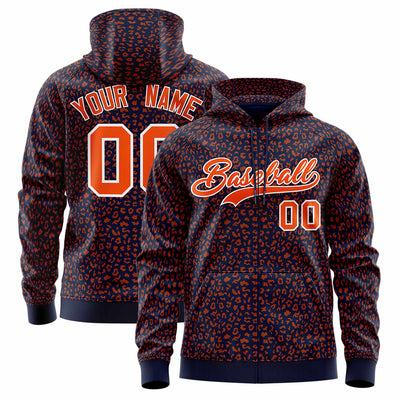 Custom Red Crimson Varsity Full-Zip Letterman Leopard Print Jacket Hoodie