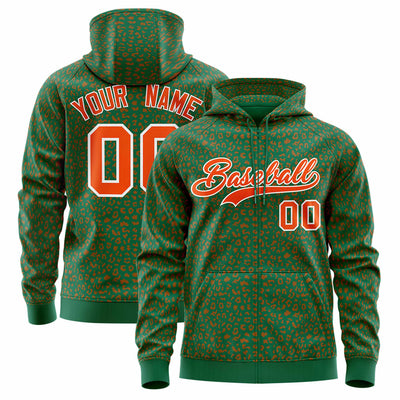 Custom Red Gold Varsity Full-Zip Letterman Leopard Print Jacket Hoodie