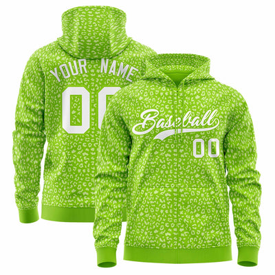 Custom White Orange Varsity Full-Zip Letterman Leopard Print Jacket Hoodie