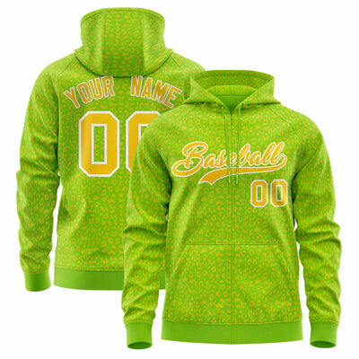 Custom White Orange Varsity Full-Zip Letterman Leopard Print Jacket Hoodie