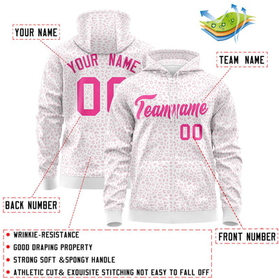 Custom White Pink Varsity Full-Zip Letterman Leopard Print Jacket Hoodie