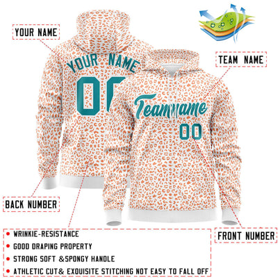 Custom White Orange Varsity Full-Zip Letterman Leopard Print Jacket Hoodie