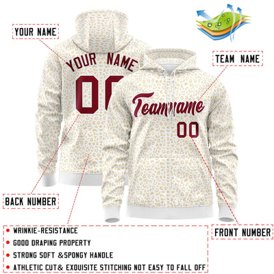 Custom White Khaki Varsity Full-Zip Letterman Leopard Print Jacket Hoodie