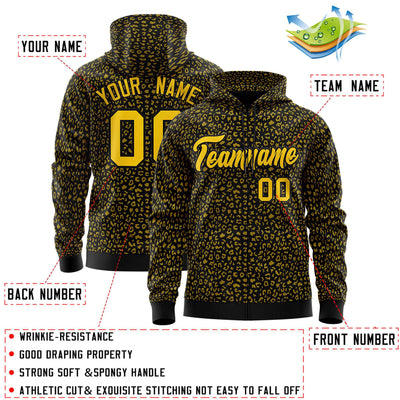 Custom Black Gold Varsity Full-Zip Letterman Leopard Print Jacket Hoodie