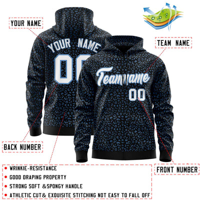 Custom Black Light Blue Varsity Full-Zip Letterman Leopard Print Jacket Hoodie