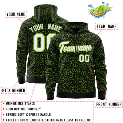 Custom Black Neon Green Varsity Full-Zip Letterman Leopard Print Jacket Hoodie