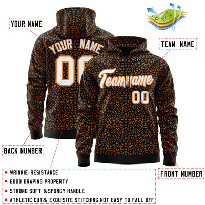 Custom Black Orange Varsity Full-Zip Letterman Leopard Print Jacket Hoodie