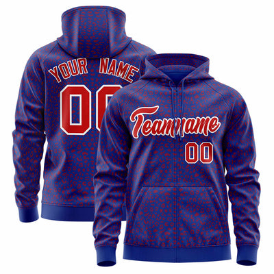 Custom Navy Light Blue Varsity Full-Zip Letterman Leopard Print Jacket Hoodie