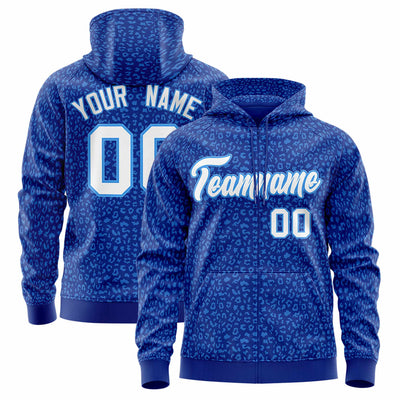 Custom Gold Navy Varsity Full-Zip Letterman Leopard Print Jacket Hoodie