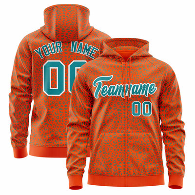 Custom Gold Orange Varsity Full-Zip Letterman Leopard Print Jacket Hoodie