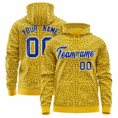 Custom Royal Black Varsity Full-Zip Letterman Leopard Print Jacket Hoodie