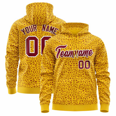 Custom Royal Orange Varsity Full-Zip Letterman Leopard Print Jacket Hoodie
