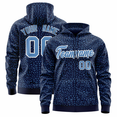 Custom Royal Red Varsity Full-Zip Letterman Leopard Print Jacket Hoodie
