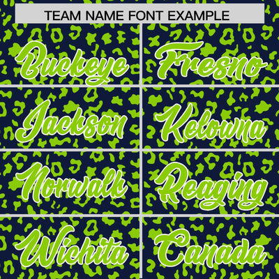 Custom Navy Neon Green Varsity Full-Zip Letterman Leopard Print Jacket Hoodie