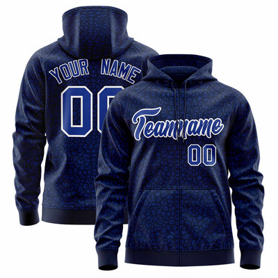 Custom Red Navy Varsity Full-Zip Letterman Leopard Print Jacket Hoodie