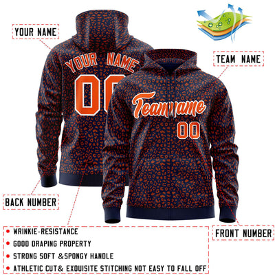 Custom Navy Orange Varsity Full-Zip Letterman Leopard Print Jacket Hoodie