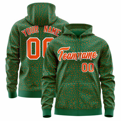 Custom Red Gold Varsity Full-Zip Letterman Leopard Print Jacket Hoodie