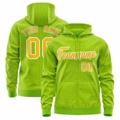 Custom White Orange Varsity Full-Zip Letterman Leopard Print Jacket Hoodie