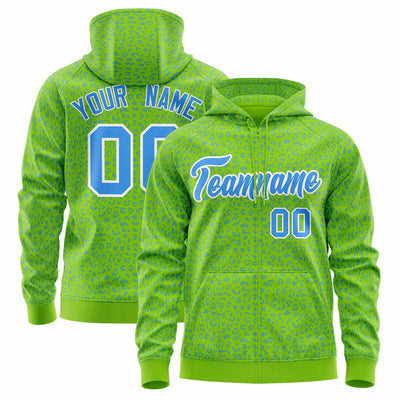 Custom White Kelly Green Varsity Full-Zip Letterman Leopard Print Jacket Hoodie