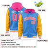 Custom Powder Blue Gold-Pink Raglan Sleeves Varsity Full-Snap Letterman Two Tone Jacket Hoodie