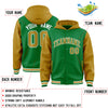 Custom Kelly Green Old Gold Raglan Sleeves Varsity Full-Snap Letterman Two Tone Jacket Hoodie