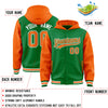 Custom Kelly Green Orange Raglan Sleeves Varsity Full-Snap Letterman Two Tone Jacket Hoodie
