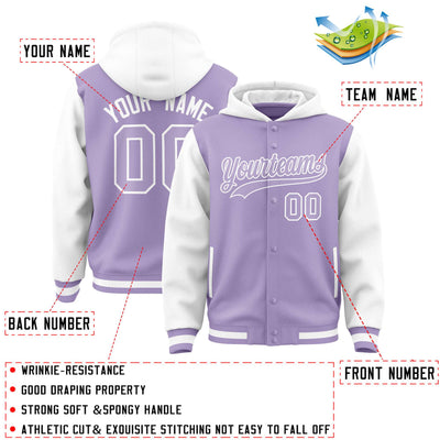 Custom Light Purple White Raglan Sleeves Varsity Full-Snap Letterman Two Tone Jacket Hoodie