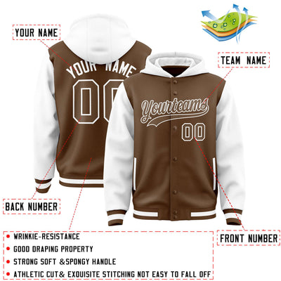 Custom Light Brown White Raglan Sleeves Varsity Full-Snap Letterman Two Tone Jacket Hoodie