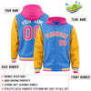 Custom Powder Blue Gold-Pink Raglan Sleeves Varsity Full-Snap Letterman Two Tone Jacket Hoodie