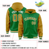 Custom Kelly Green Old Gold Raglan Sleeves Varsity Full-Snap Letterman Two Tone Jacket Hoodie
