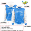 Custom Powder Blue White Raglan Sleeves Varsity Full-Snap Letterman Two Tone Jacket Hoodie