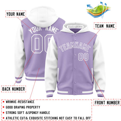 Custom Light Purple White Raglan Sleeves Varsity Full-Snap Letterman Two Tone Jacket Hoodie