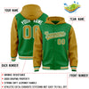 Custom Kelly Green Old Gold Raglan Sleeves Varsity Full-Snap Letterman Two Tone Jacket Hoodie