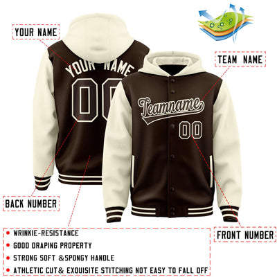 Custom Brown Cream Raglan Sleeves Varsity Full-Snap Letterman Two Tone Jacket Hoodie