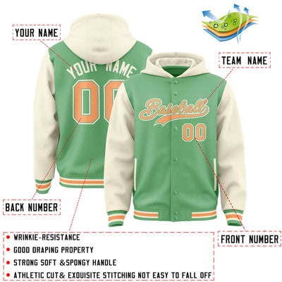 Custom Green Cream Raglan Sleeves Varsity Full-Snap Letterman Two Tone Jacket Hoodie