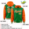 Custom Kelly Green Orange Raglan Sleeves Varsity Full-Snap Letterman Two Tone Jacket Hoodie