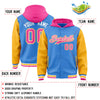 Custom Powder Blue Gold-Pink Raglan Sleeves Varsity Full-Snap Letterman Two Tone Jacket Hoodie