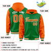 Custom Kelly Green Orange Raglan Sleeves Varsity Full-Snap Letterman Two Tone Jacket Hoodie