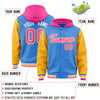 Custom Powder Blue Gold-Pink Raglan Sleeves Varsity Full-Snap Letterman Two Tone Jacket Hoodie