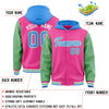 Custom Pink Green-Powder Blue Raglan Sleeves Varsity Full-Snap Letterman Two Tone Jacket Hoodie